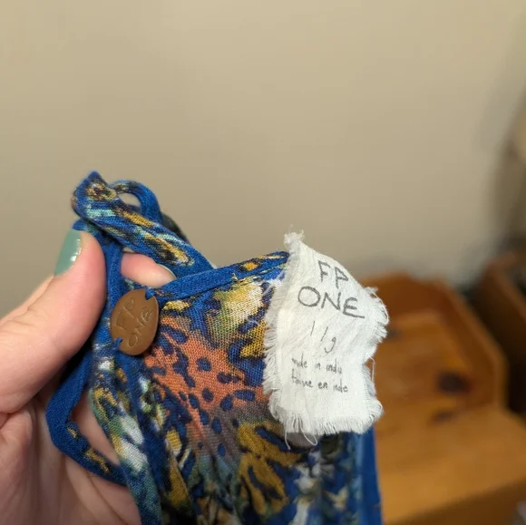 Free People FP One Go Lightly Blue Floral Ruffle Gauze Mini Dress – Size Large - Picture 3 of 8